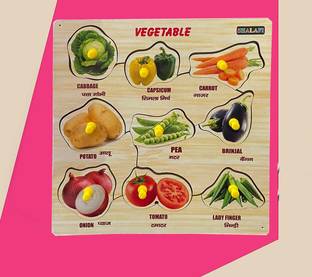 SHALAFI Vegetable Wooden Educational Learning Study Board Puzzle Toys with Picture