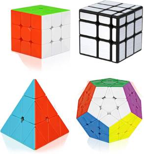 D ETERNAL Magic Cube 3x3 Pyramid Cube Megaminx Cube and Mirror Cube Combo of 4 Speed Puzzle Cube Toy