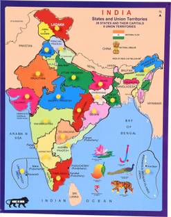 GKids Wooden Large Premium India Map Puzzle with State For Knowledge & Learning Aids, Board Game Best Gift For Kids