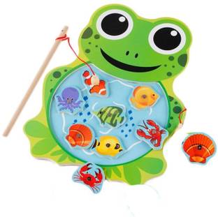 SHALAFI Wooden Fish Catching Magnet Pole Fishing Toy Game Puzzle Board for kids