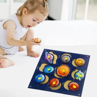 Plus Shine Solar System Puzzles Toys Wooden Space Board for Kids Planets Model Science Toys