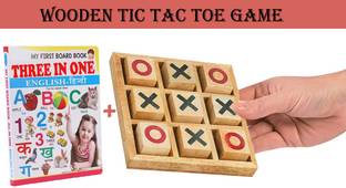 SHALAFI Learning Toys Wooden Classic Tic Tac Toe Board Zero and Cross Puzzle+3in1 Book