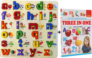 SHALAFI Wooden 3D Small Alphabets Letters Board Learning Toys Educational Puzzle+Book