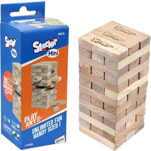 SKOODLE Stackrr Mini Stacking Tumbling Tower Game with 39 Precision Wooden Blocks of Premium Beachwood For Adults And Kids, 1 or More Players