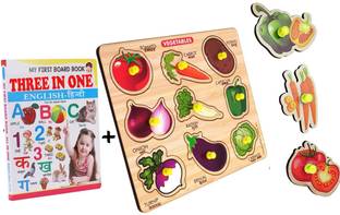 Plus Shine Educational Learning Shapes Vegetable Names Puzzle Learning Toys+3in1 Book