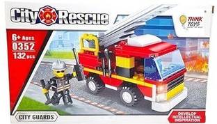 Think Toys City Guards Fire Rescue Truck Building Blocks Set, 132 Pieces, STEM Educationa