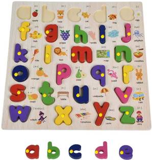 SHALAFI Wooden 26Letters LowerCase Alphabet Small ABC Puzzle Board Picture Learning Toys
