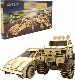 Clapjoy 3D Wooden Make Your Own Racing Car and Monster Truck Combo