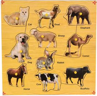 jaraglobal Wooden Domestic Animals With Knobs Educational Tray Puzzle for kids Toddlers Age 2 And Above Boys & Girls