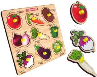Plus Shine Early Vegetables Name Wooden Peg Puzzle Board Educational Learning Toys Game
