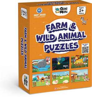 GiniMini Farm & Wild Animals 2 Piece Jigsaw Puzzles for Kids Age 2 & Above