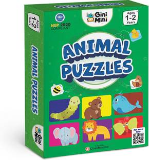 GiniMini Animal Jigsaw Puzzles (Self-Correcting) for Toddlers & Kids Ages 1 & 2