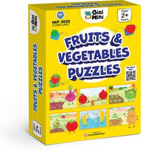 GiniMini Fruits & Vegetables Jigsaw Puzzles for Babies, Toddlers, & Kids, Ages 1, 2, 3