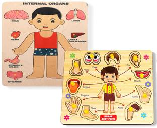Plus Shine Combo Human Body Parts Puzzle Wooden Toy+Body Internal Organs Puzzle Board Game