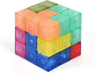 Time 2 toys Magnetic Blocks Cube Magic 3D Puzzle Cube Set of 7 Multi Shapes with Guide Cards