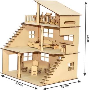 dishvy gift gallery Wooden Doll House for Girls with Furniture, Dollhouse