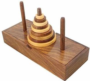 ORTUS Wooden 9-Rings Tower of Hanoi Puzzle Game Handmade, Brown IQ Brain Teaser Educational Game for Kids