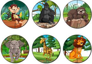 Artvibes Cute Animals Premium Wooden Puzzles for Children | 4 Piece (PZ_604N), Set of 6