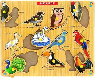 SHALAFI Educational Wooden Birds Educational Puzzle Picture Birds Name Shape Board Game