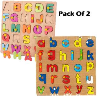 Plus Shine Combo English Small and Capital Alphabets Wooden Puzzle Board Montessori Toys