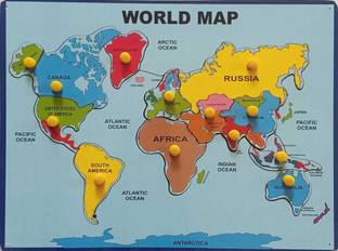 FireFlies Wooden World Map Puzzle JigSaw Puzzle for Kids