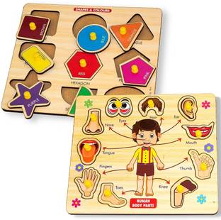 SHALAFI COMBO Parts Of Body Name Puzzle+Geometric Shape Matching Puzzle Practice Toy