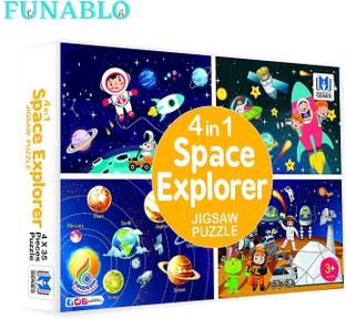 FUNABLO 4 in 1 Space Explorer Jigsaw Puzzle 140 Pcs or Kids. 4 Puzzles 35 Pieces Each