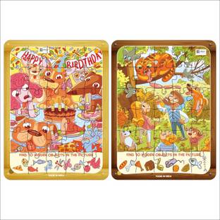 ABYZ Dog's Birthday Party and The Hungry Cat Wooden Jigsaw Puzzle 30 Pcs for Age 3-6