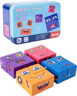 MARA BOMMAI Emoji Cube Face Change rubiks cube Game Wooden toy with 16 cubes and 64 cards.