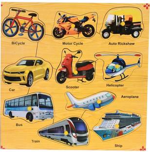 jaraglobal Wooden Transport and Vehicle Puzzle Learning Educational Board with Knob for Kids Age 2+