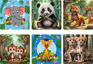 Craftick Wooden Set of 6 combo Animals Games Toys Jigsaw Puzzles for Kids Age 2 and Above