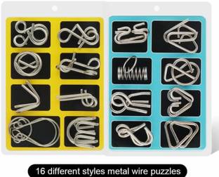 CrazyBuy 16 in 1 Metal Puzzles Brain Teaser Challenge Set IQ Busters Intellectual Toy