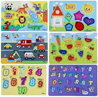 Fiddlys Wooden Learning Educational Puzzle Toy for Children (Complete Pack of 6)