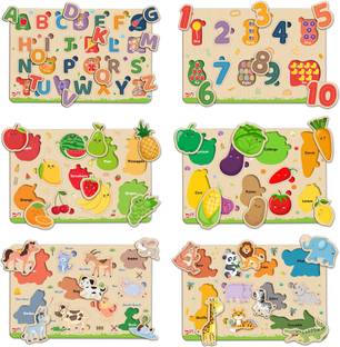 Little Berry Educational Wooden Puzzle Tray for Kids (Set of 6): Wooden Toy Puzzles Board
