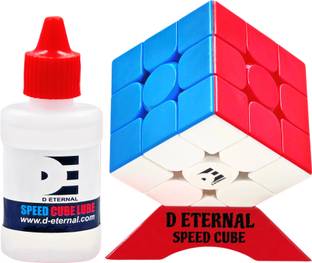 D ETERNAL Cube 3x3 High Speed Stickerless Magic Puzzle Cubes With Cube Lubricant & Stand