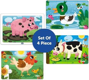 Minileaves Birthday Gift r 4 to 6 Year Kids 4 in 1 My Farm Jigsaw Wooden Puzzle