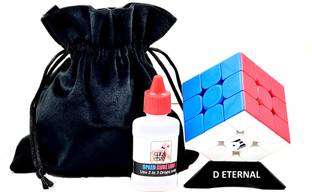 D ETERNAL High Speed Cube Combo Set of 3x3 Stickerless with Cube Stand Lube & Pouch Bag