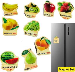 Plus Shine Fridge Magnet Fruits Name Sticker Fruits with Picture Magnets Set Wooden Sticker