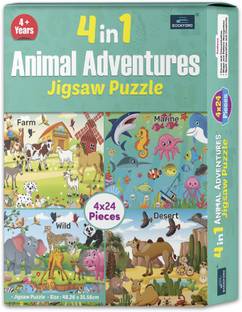 BOOKFORD 4 In 1 Animals Adventures Jigsaw Puzzle Game & Fun and Learning
