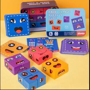 Craveon Face Change Puzzle Board Game, Matching Expressions Block Emoji Cube for Kids