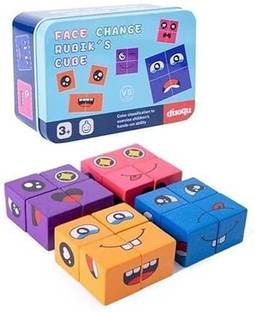 Sanchi Creation Emoji Cube Expression Puzzle Wooden Face Changing Magic Cubes Game
