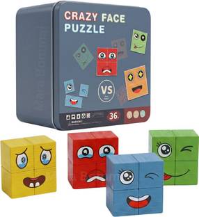 MARA BOMMAI Emoji Cube Face Change rubiks cube Game Wooden toy with 16 cubes and 64 cards.