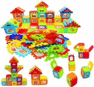 Pulsbery Unbreakable House Building Blocks Game Set for 3-8 Years Old Kids Boys & Girls,Multi Color,72 Piece with Window (House Building Block)