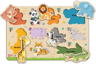 Little Berry Wooden Educational Learning Jungle Animals Puzzle Board for Kids - Learning Toy