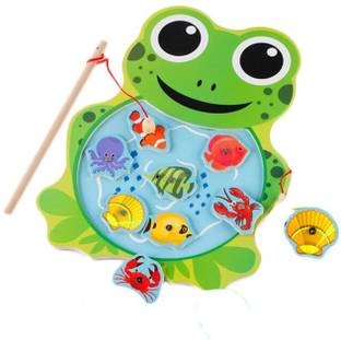 SHALAFI Fish Catching Toys Wooden Fish&Catching Sticks Magnetic Fishing Shape Pole Game
