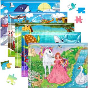 Fiddlys Wooden Jigsaw Puzzles for Kids & Children Age 6+ Animal & Sea World (Pack of 5)