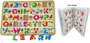 SHALAFI Alphabet Puzzles Montessori Educational Learning ABC Letters Board+3in1 Book