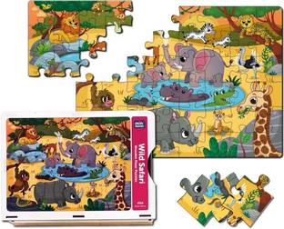 Minileaves Wild Fun and Educational Floor Puzzle in Wooden Box 48 Puzzles 380 x 280 MM