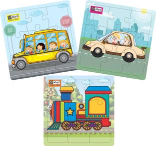 ABYZ Transport (Bus+Car+Train) Jigsaw Puzzle - 9 Pieces (Pack of 3) Age 3+
