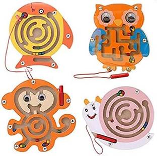 TRU TOYS Wooden Mag Maze Labyrinth Puzzle Game Board Indoor Toy Kids Return Gift Assorted